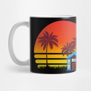 Sunset and Palm Tree, Nature, Outer Bank, Summer,Retro Mug